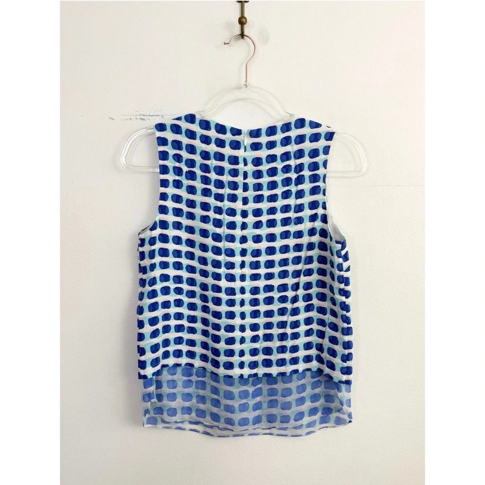 Kate Spade New York Island Stamp Layered Silk Tank Top XS Blue White